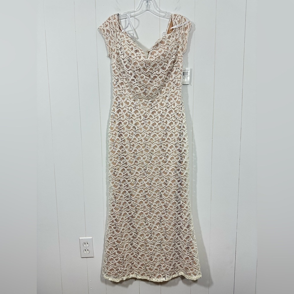 NWOT B Darlin Juniors Beige Sequins Lace Formal Long Dress Sweetheart Size 15/16